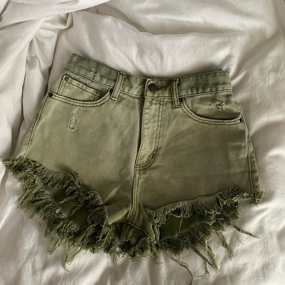 BDG cheeky high-rise army green shorty shorts